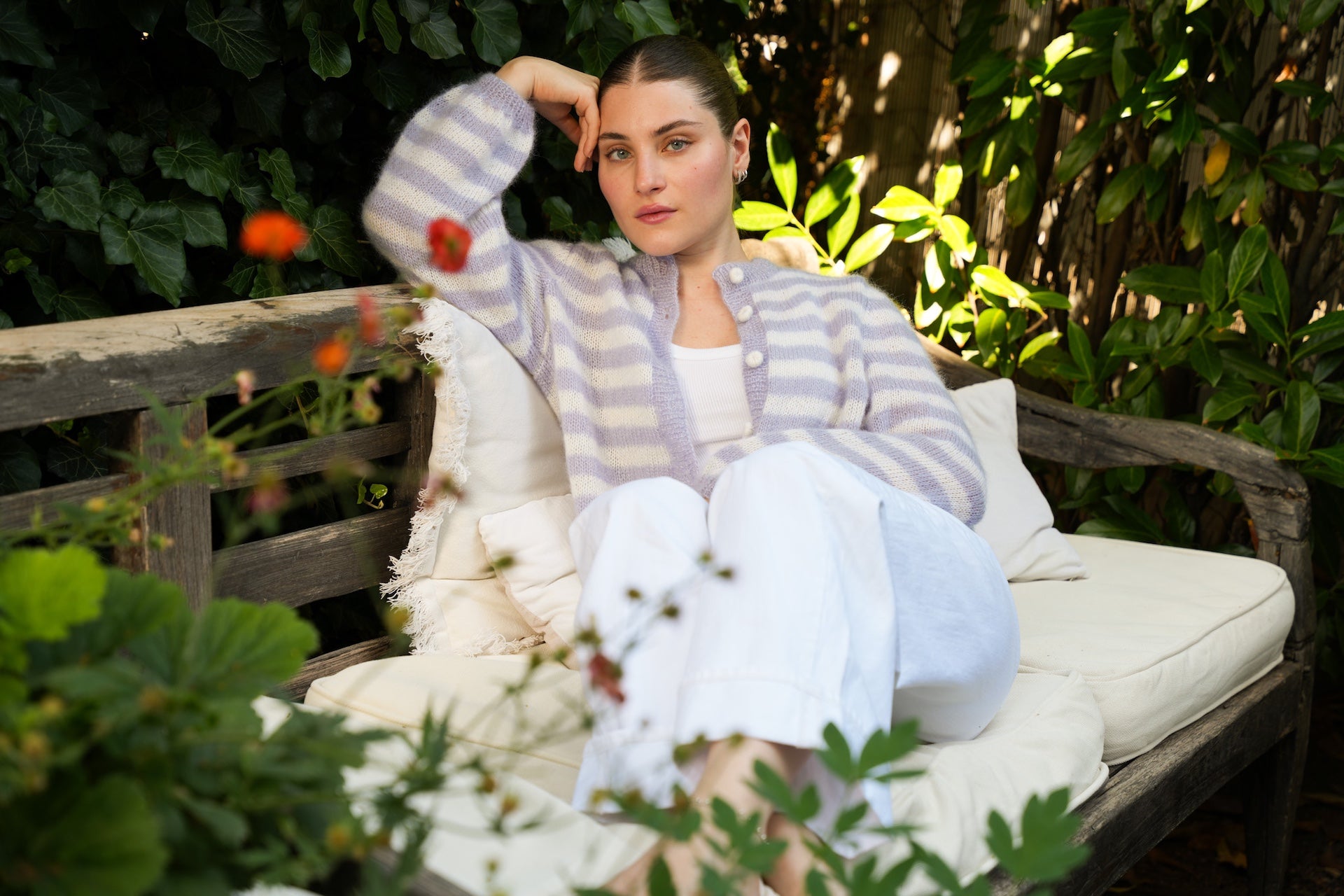Fly Cardigan Lilac-White Striped