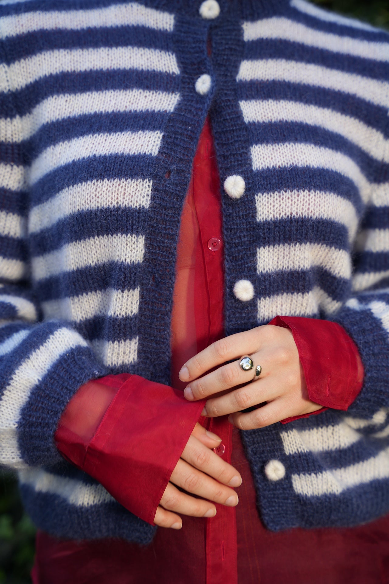 Fly Cardigan Blue-White Striped