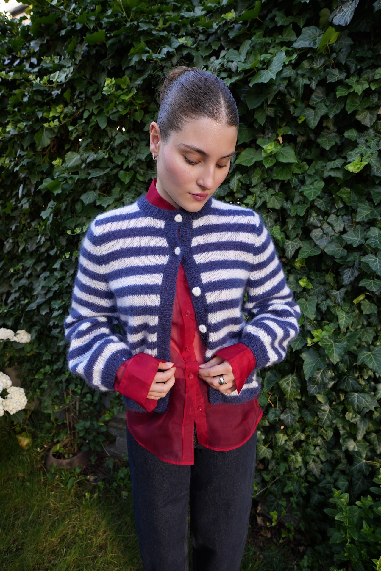 Fly Cardigan Blue-White Striped