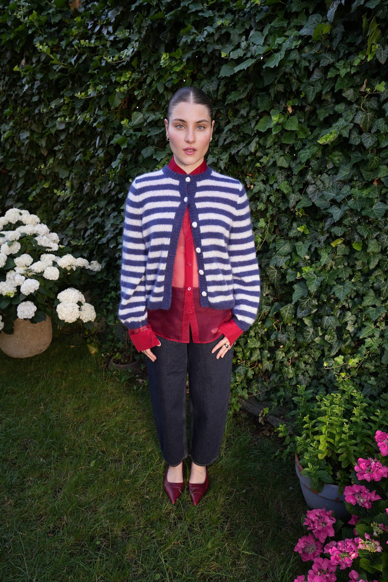 Fly Cardigan Blue-White Striped