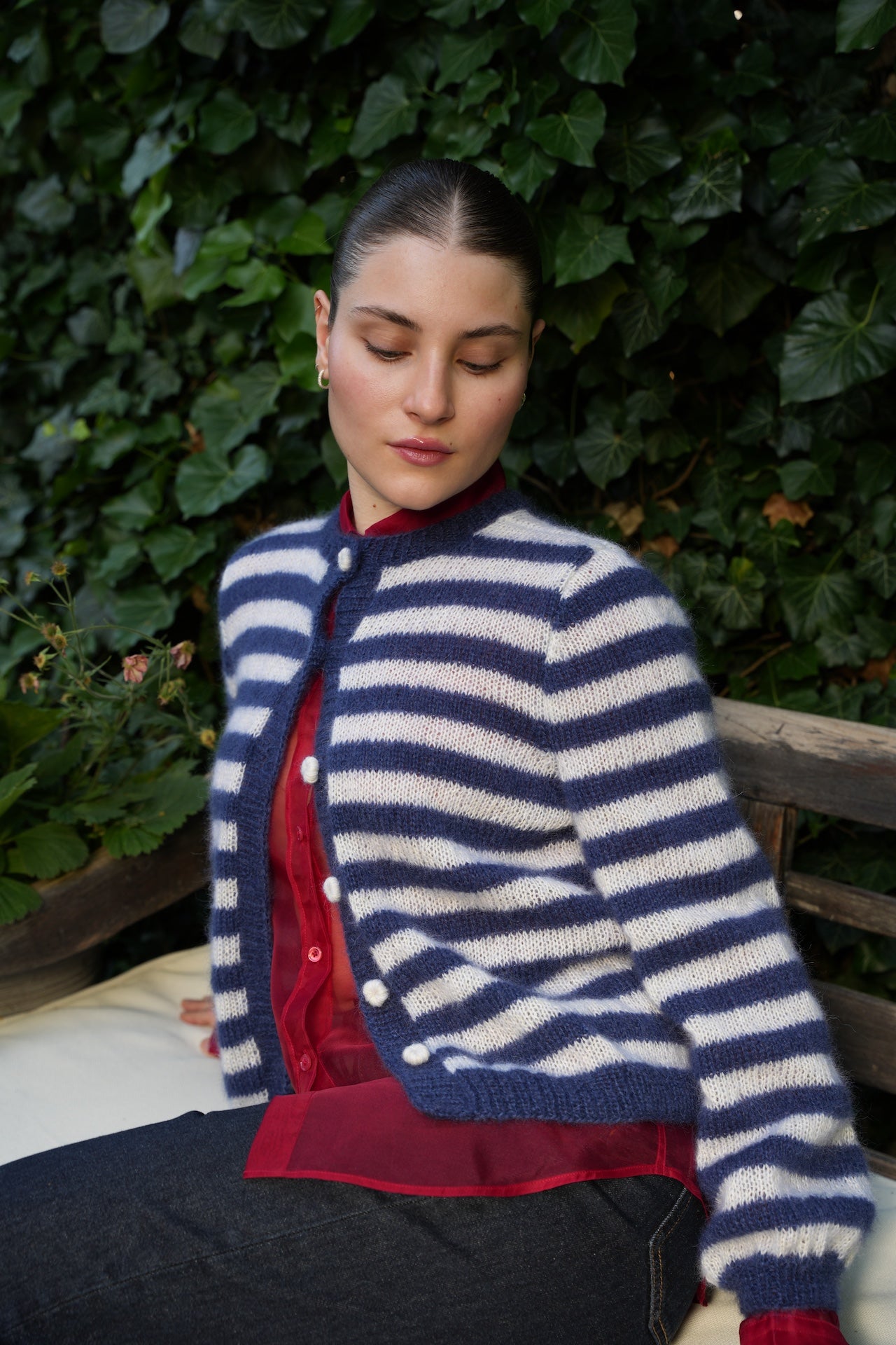 Fly Cardigan Blue-White Striped