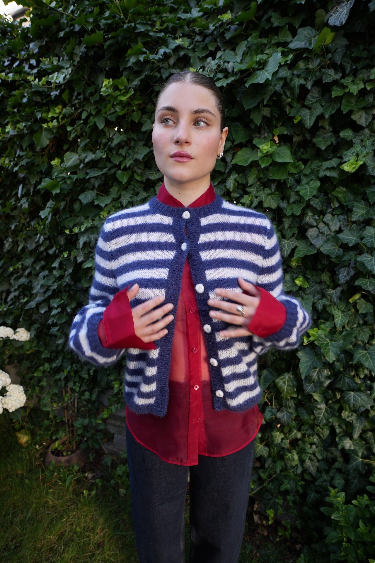 Fly Cardigan Blue-White Striped